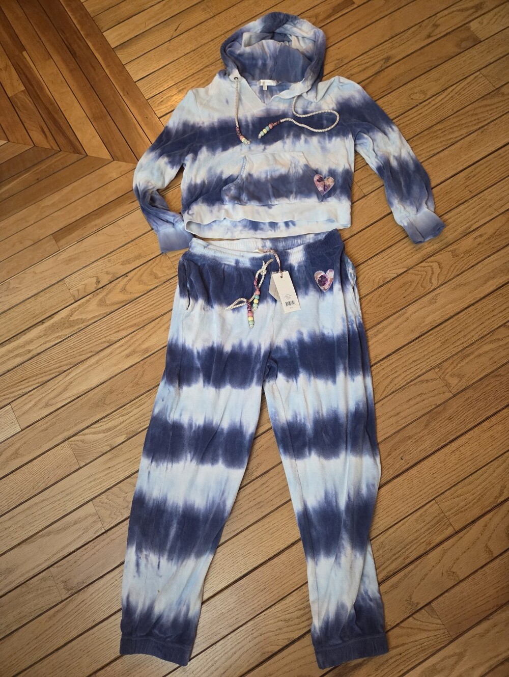 Love Shack Fancy SANTINELLA  Blue & White Tie-Dye Set Size LARGE -  PANTS NWT